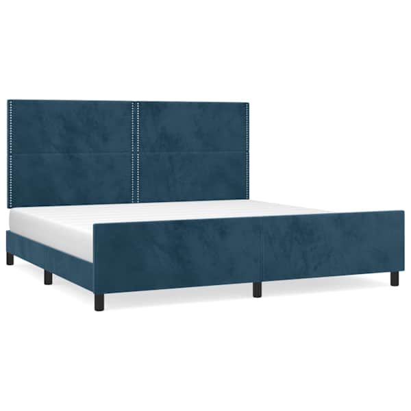 Voodiraam peatsiga, tumesinine, 200 × 200 cm, samet — mudel 3125718