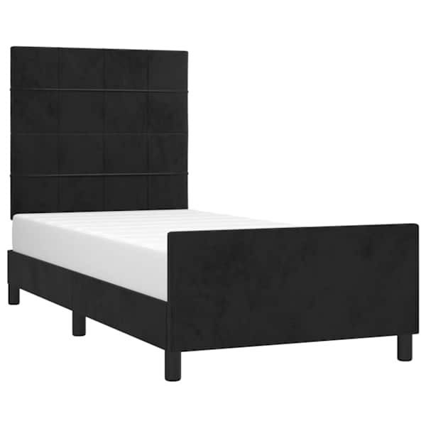 Voodiraam peatsiga, must, 90 × 190 cm, samet — mudel 3125729