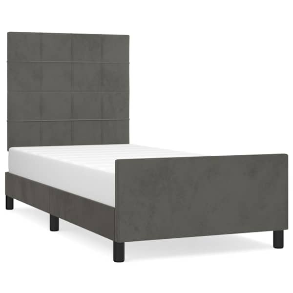 Voodiraam peatsiga, tumehall, 90 × 200 cm, samet — mudel 3125734