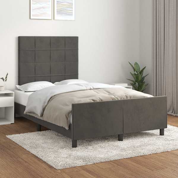 Voodiraam peatsiga, tumehall, 120 × 200 cm, samet — mudel 3125746