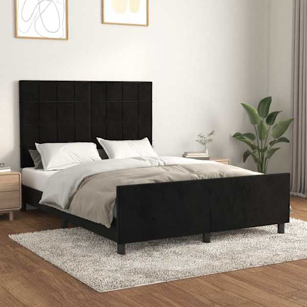 Voodiraam peatsiga, must, 140 × 190 cm, samet — mudel 3125753