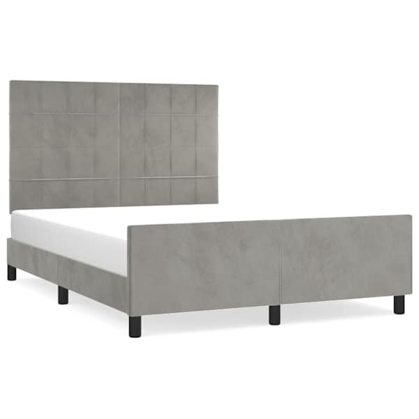 Voodiraam peatsiga, helehall, 140 × 200 cm, samet — mudel 3125757