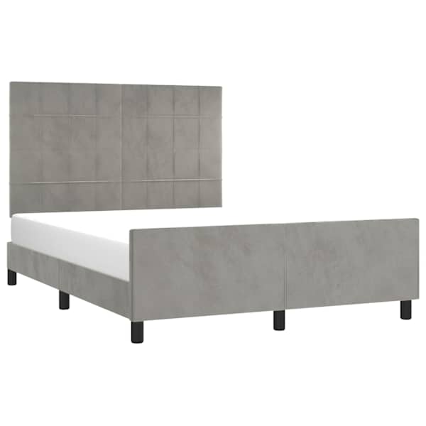 Voodiraam peatsiga, helehall, 140 × 200 cm, samet — mudel 3125757
