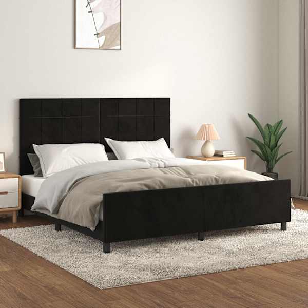 Voodiraam peatsiga, must, 160 × 200 cm, samet — mudel 3125765