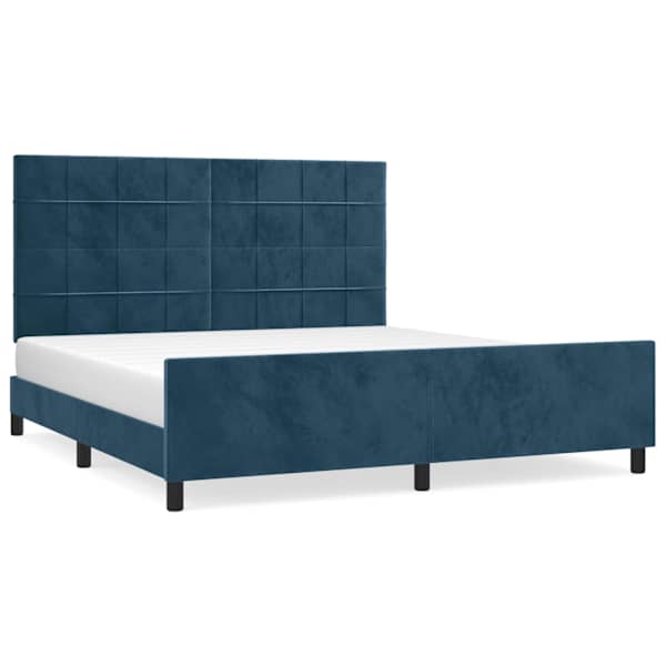 Voodiraam peatsiga, tumesinine, 160 × 200 cm, samet — mudel 3125767