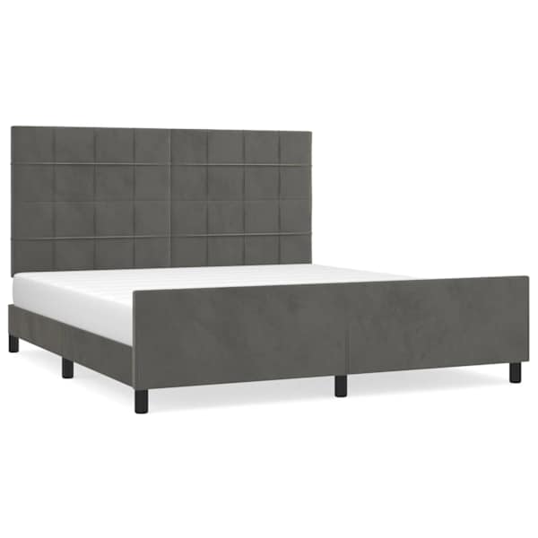 Voodiraam peatsiga, tumehall, 180 × 200 cm, samet — mudel 3125770