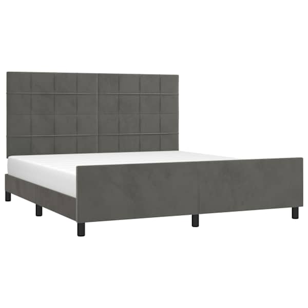 Voodiraam peatsiga, tumehall, 180 × 200 cm, samet — mudel 3125770