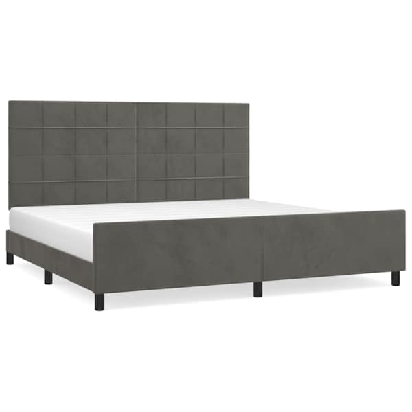 Voodiraam peatsiga, tumehall, 200 × 200 cm, samet — mudel 3125776