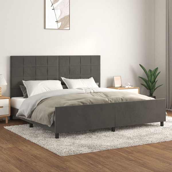 Voodiraam peatsiga, tumehall, 200 × 200 cm, samet — mudel 3125776