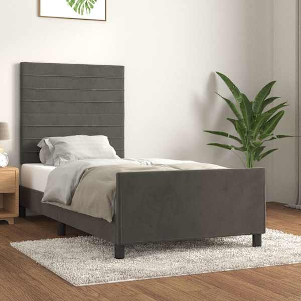 Voodiraam peatsiga, tumehall, 80 × 200 cm, samet