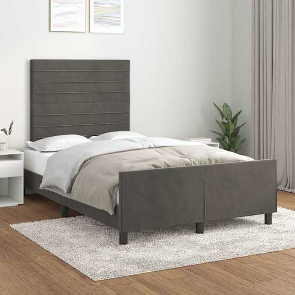 Voodiraam peatsiga, tumehall, 120 × 200 cm, samet — mudel 3125807