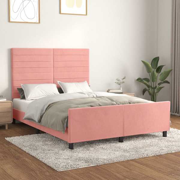 Voodiraam peatsiga, roosa, 140 × 200 cm, samet — mudel 3125823