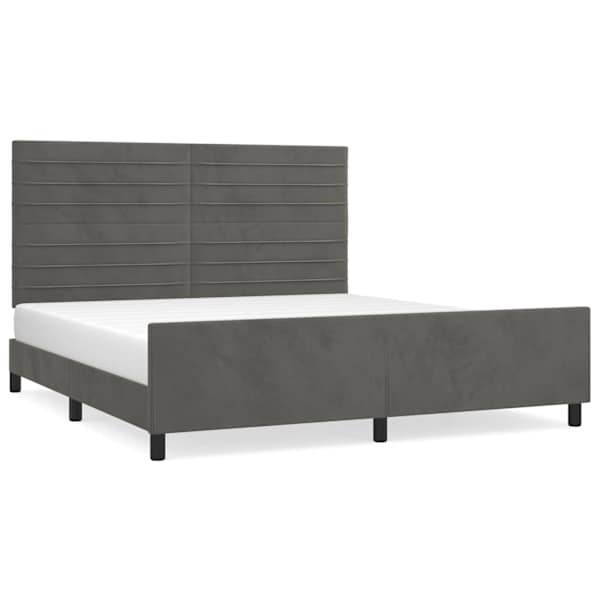 Voodiraam peatsiga, tumehall, 160 × 200 cm, samet — mudel 3125825