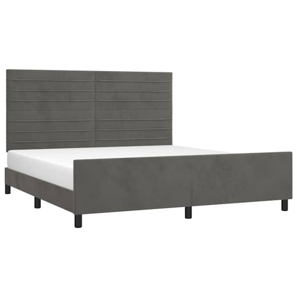 Voodiraam peatsiga, tumehall, 160 × 200 cm, samet — mudel 3125825