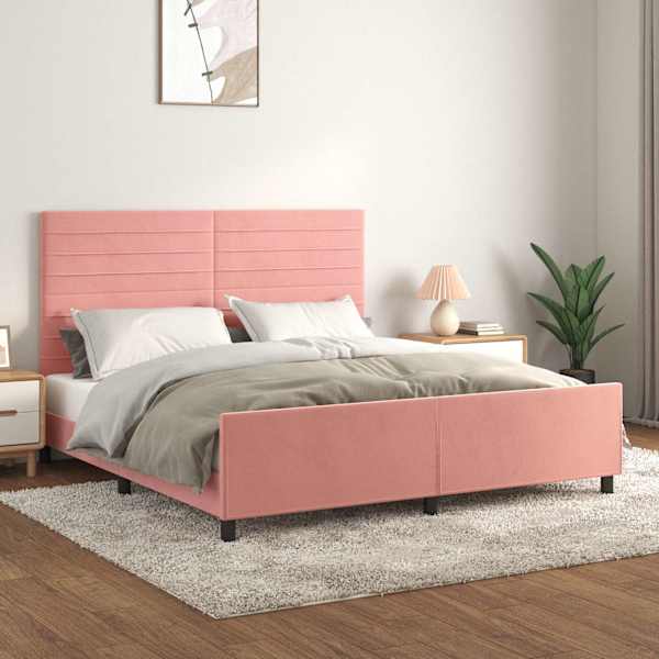 Voodiraam peatsiga, roosa, 160 × 200 cm, samet — mudel 3125829