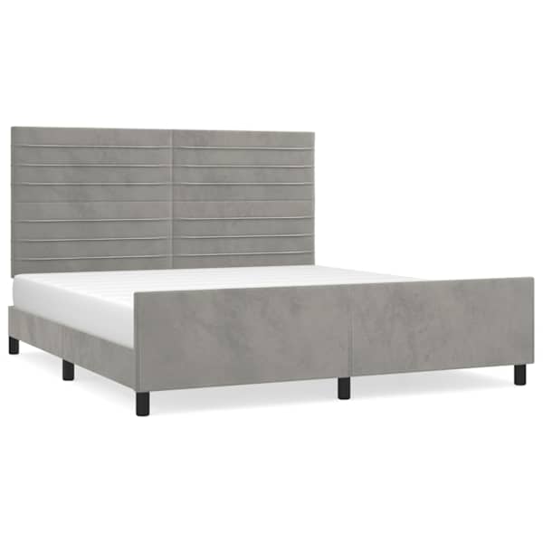 Voodiraam peatsiga, helehall, 180 × 200 cm, samet — mudel 3125830