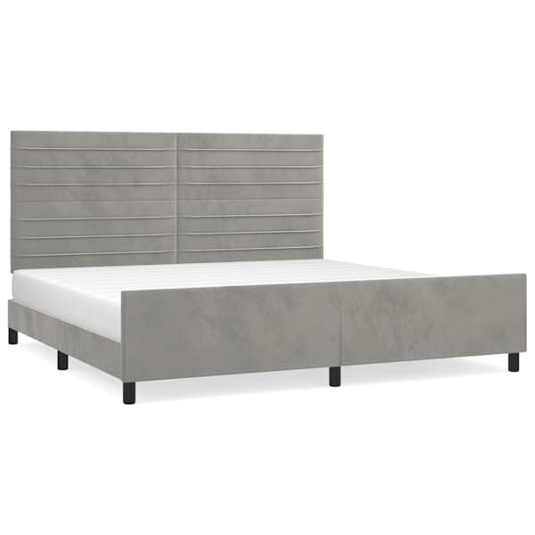 Voodiraam peatsiga, helehall, 200 × 200 cm, samet — mudel 3125836