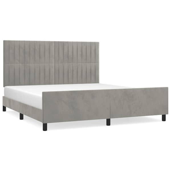 Voodiraam peatsiga, helehall, 180 × 200 cm, samet — mudel 3125891