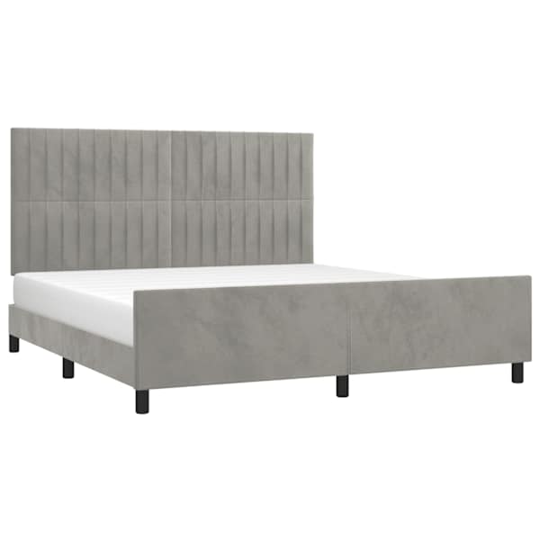 Voodiraam peatsiga, helehall, 180 × 200 cm, samet — mudel 3125891