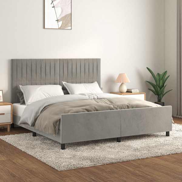 Voodiraam peatsiga, helehall, 180 × 200 cm, samet — mudel 3125891