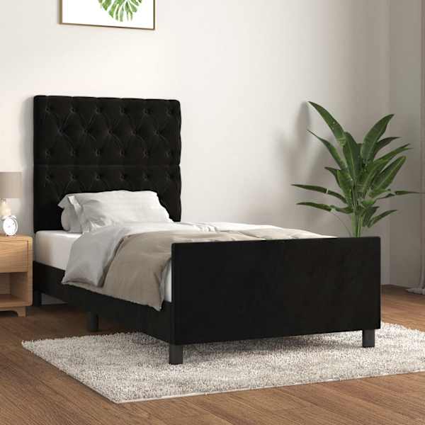 Voodiraam, must, 80 × 200 cm, samet