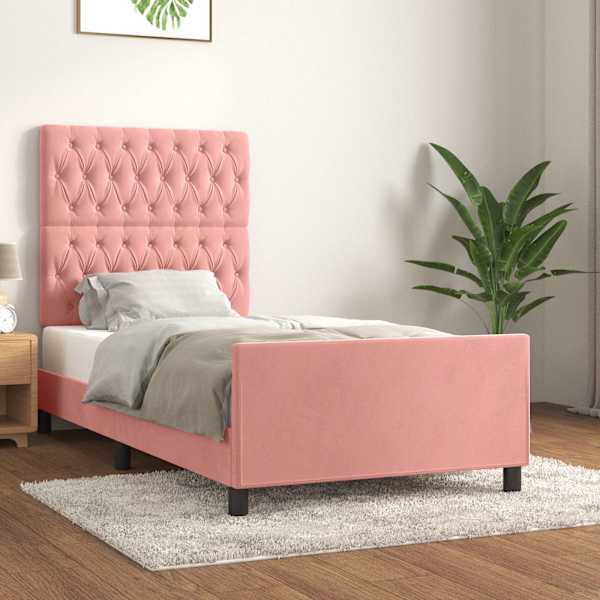 Voodiraam peatsiga, roosa, 90 × 190 cm, samet — mudel 3125915
