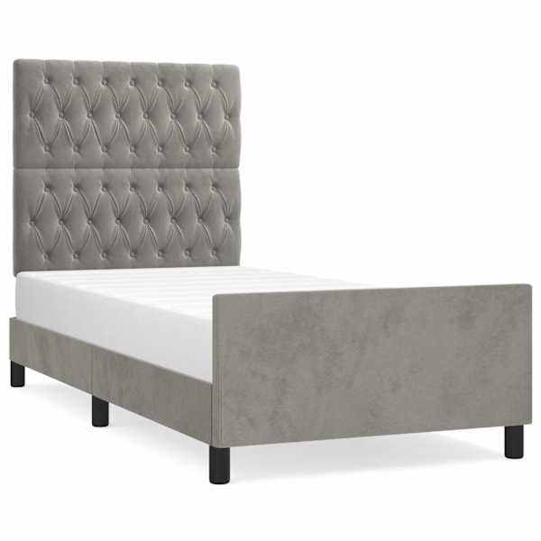 Voodiraam peatsiga, helehall, 90 × 200 cm, samet — mudel 3125916