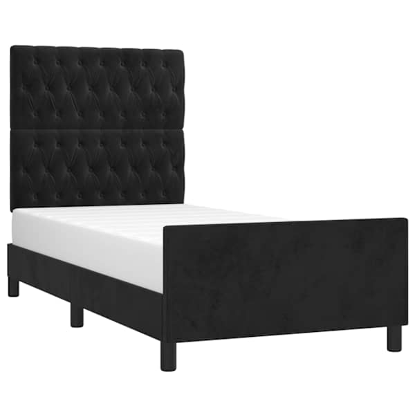 Voodiraam peatsiga, must, 90 × 200 cm, samet — mudel 3125918