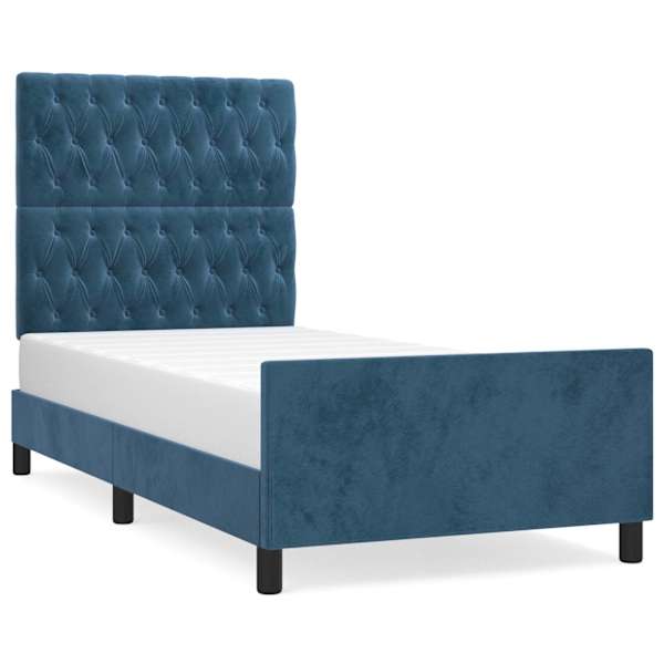 Voodiraam peatsiga, tumesinine, 90 × 200 cm, samet — mudel 3125920