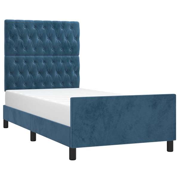Voodiraam peatsiga, tumesinine, 90 × 200 cm, samet — mudel 3125920