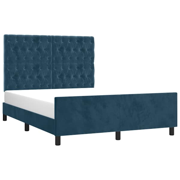 Voodiraam peatsiga, tumesinine, 140 × 200 cm, samet — mudel 3125944
