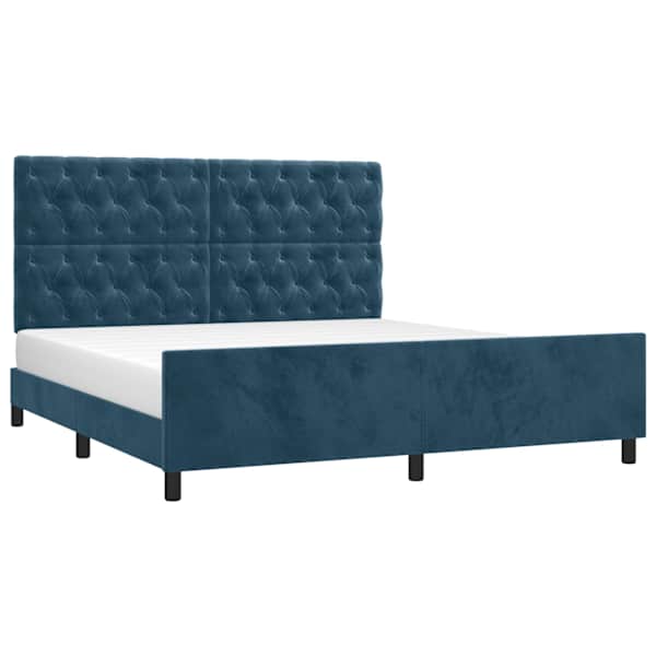 Voodiraam peatsiga, tumesinine, 160 × 200 cm, samet — mudel 3125950