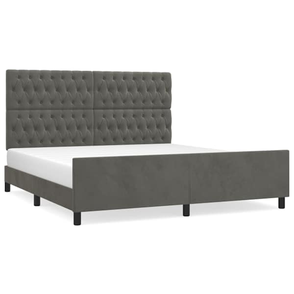 Voodiraam peatsiga, tumehall, 180 × 200 cm, samet — mudel 3125953