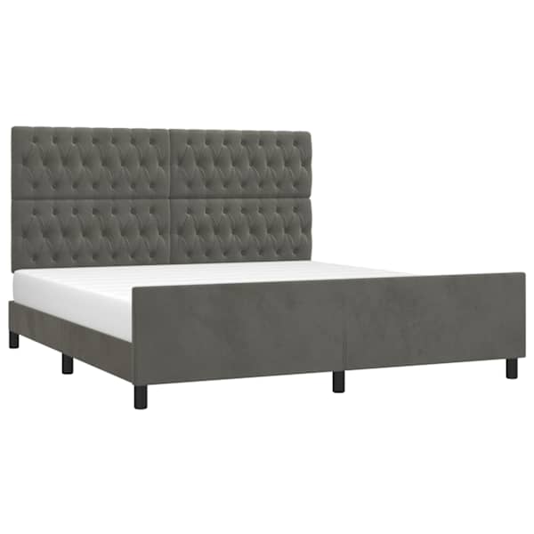 Voodiraam peatsiga, tumehall, 180 × 200 cm, samet — mudel 3125953