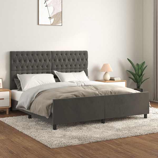 Voodiraam peatsiga, tumehall, 180 × 200 cm, samet — mudel 3125953