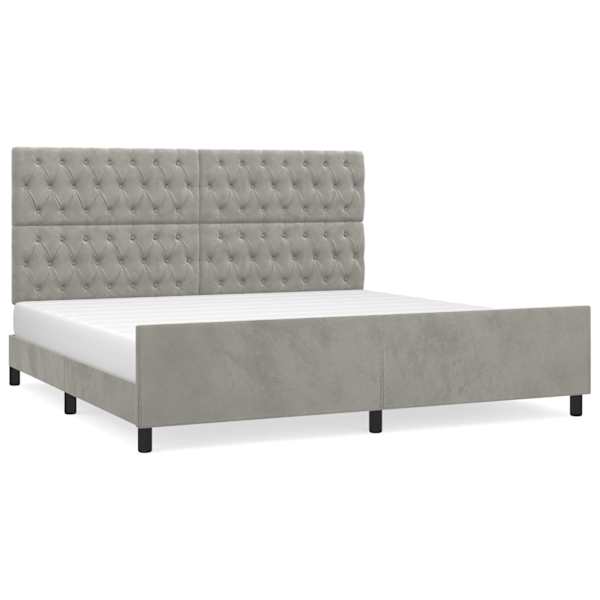 Voodiraam peatsiga, helehall, 200 × 200 cm, samet — mudel 3125958