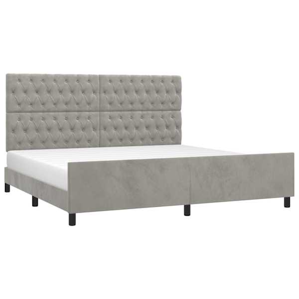 Voodiraam peatsiga, helehall, 200 × 200 cm, samet — mudel 3125958