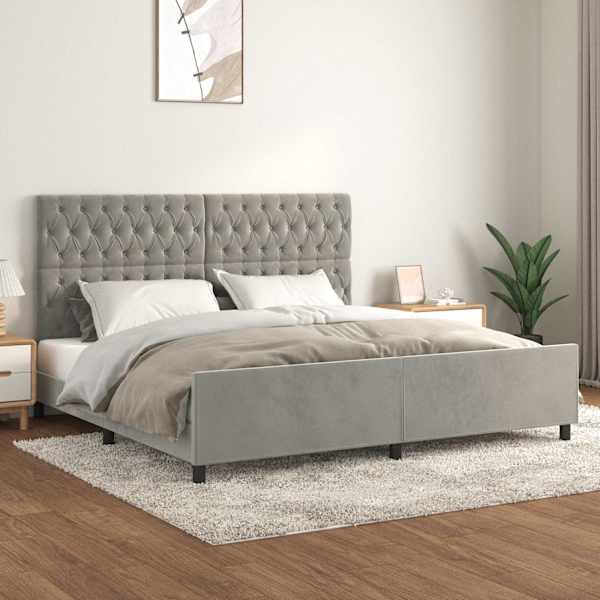 Voodiraam peatsiga, helehall, 200 × 200 cm, samet — mudel 3125958