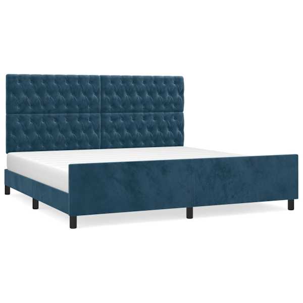 Voodiraam peatsiga, tumesinine, 200 × 200 cm, samet — mudel 3125962