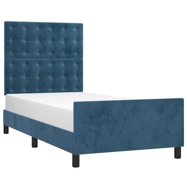 Voodiraam peatsiga, tumesinine, 90 × 190 cm, samet — mudel 3125975