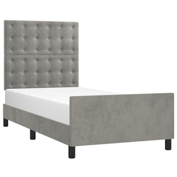 Voodiraam peatsiga, helehall, 100 × 200 cm, samet — mudel 3125983