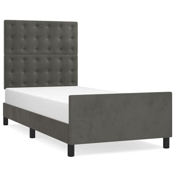 Voodiraam peatsiga, tumehall, 100 × 200 cm, samet — mudel 3125984