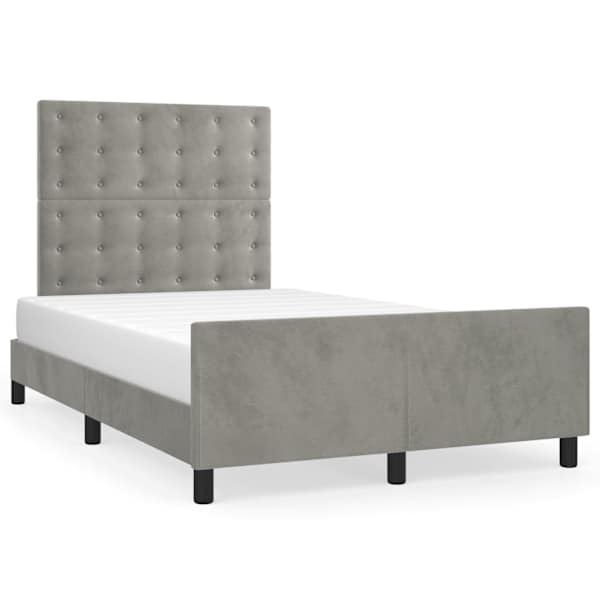 Voodiraam peatsiga, helehall, 120 × 200 cm, samet — mudel 3125989