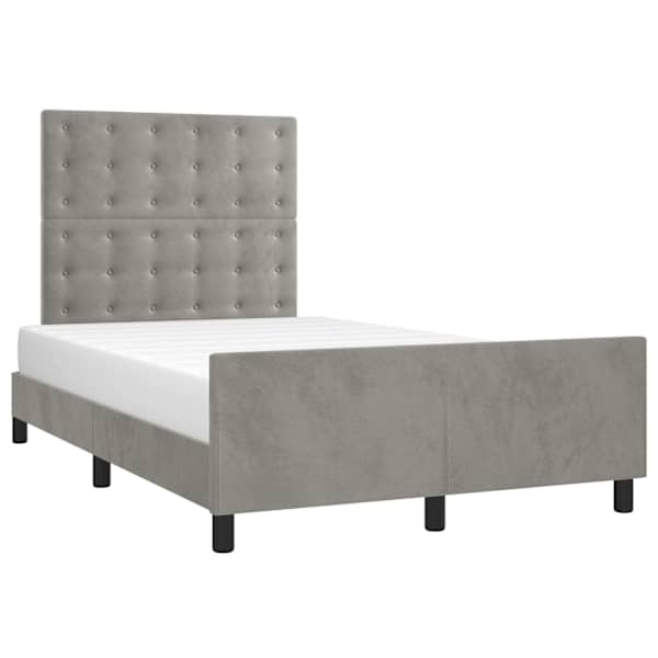 Voodiraam peatsiga, helehall, 120 × 200 cm, samet — mudel 3125989