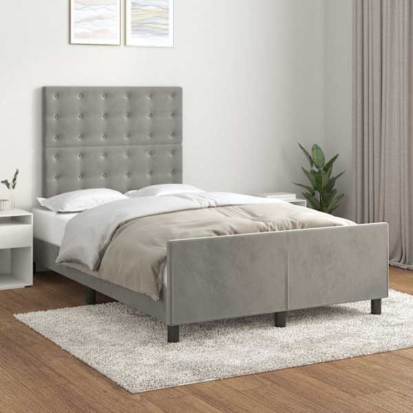 Voodiraam peatsiga, helehall, 120 × 200 cm, samet — mudel 3125989