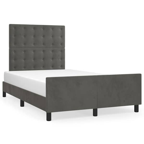 Voodiraam peatsiga, tumehall, 120 × 200 cm, samet — mudel 3125990
