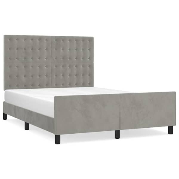 Voodiraam peatsiga, helehall, 140 × 190 cm, samet — mudel 3125995