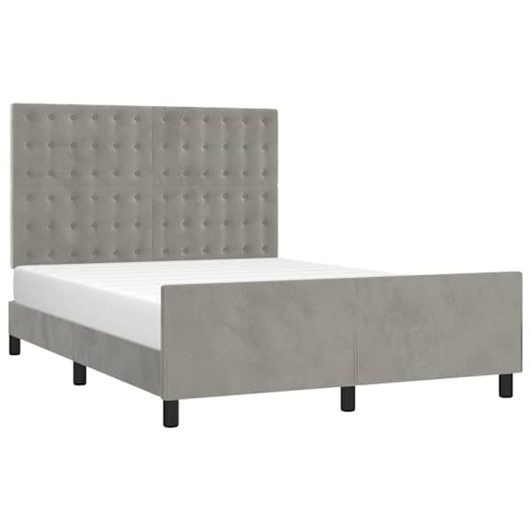 Voodiraam peatsiga, helehall, 140 × 190 cm, samet — mudel 3125995
