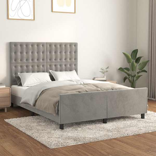 Voodiraam peatsiga, helehall, 140 × 190 cm, samet — mudel 3125995