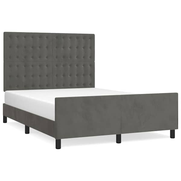 Voodiraam peatsiga, tumehall, 140 × 190 cm, samet — mudel 3125996